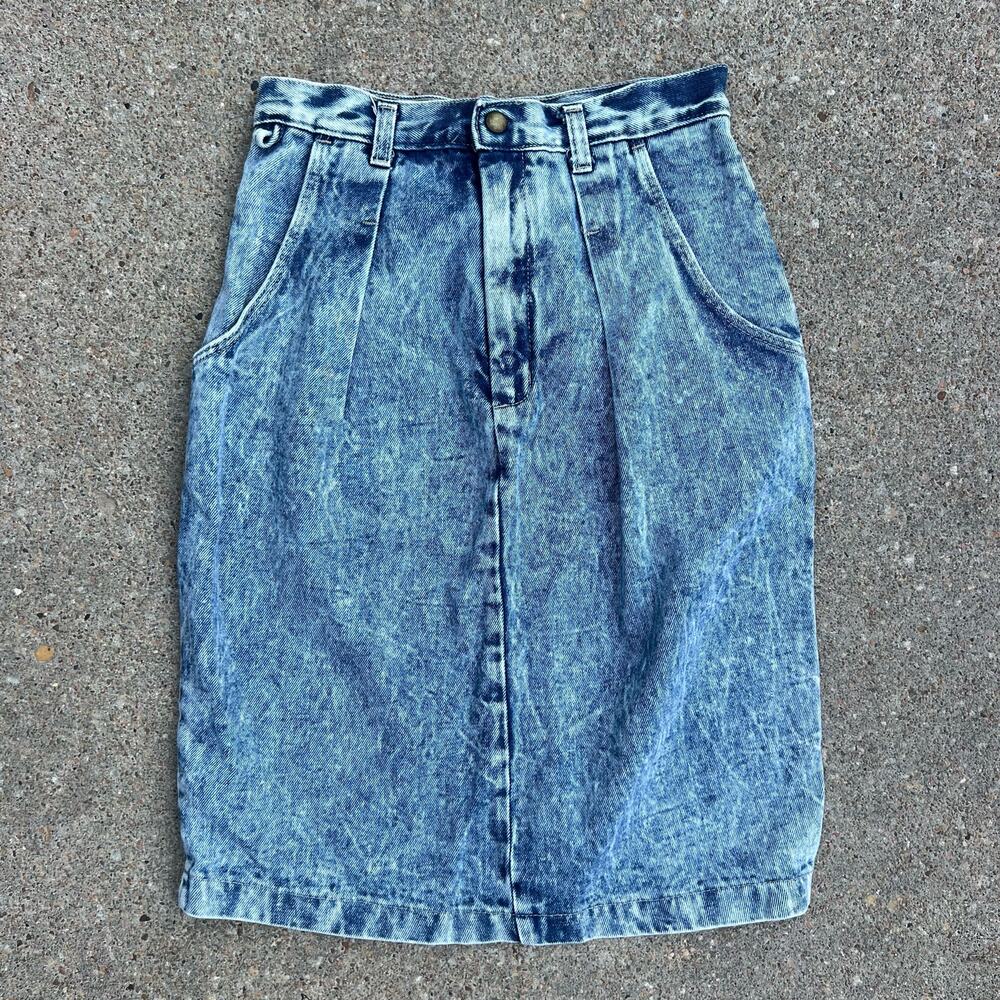 Vintage 80s Candies Acid Wash High Waist Pleated Pencil Skirt 7/8